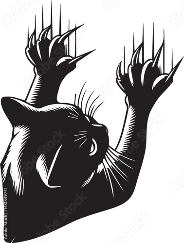 "Black Silhouette of a Playful Scratching Kitten"
