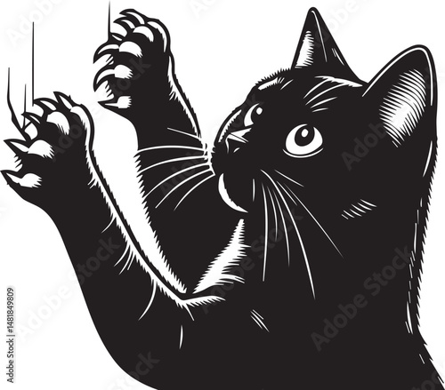 "Black Silhouette of a Playful Scratching Kitten"