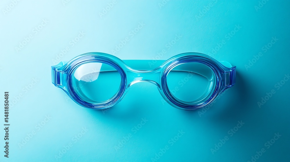 Fototapeta premium A pair of swimming goggles rests on a vibrant turquoise background.