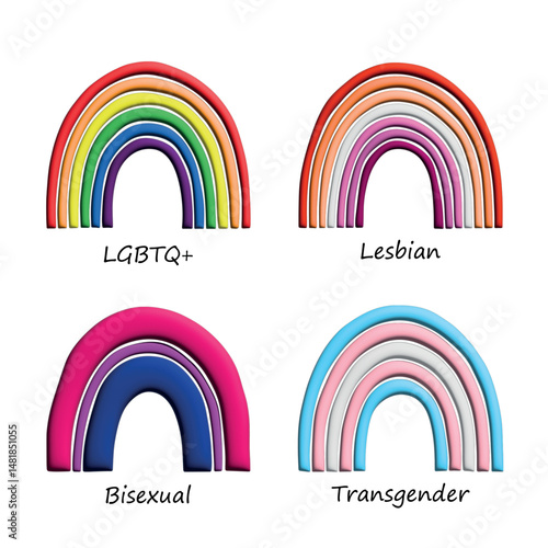 Set of colorful 3d LGBTQ+ pride flag rainbows Gender equality and sexual identity pride flags collection LGBTQIA community pride month