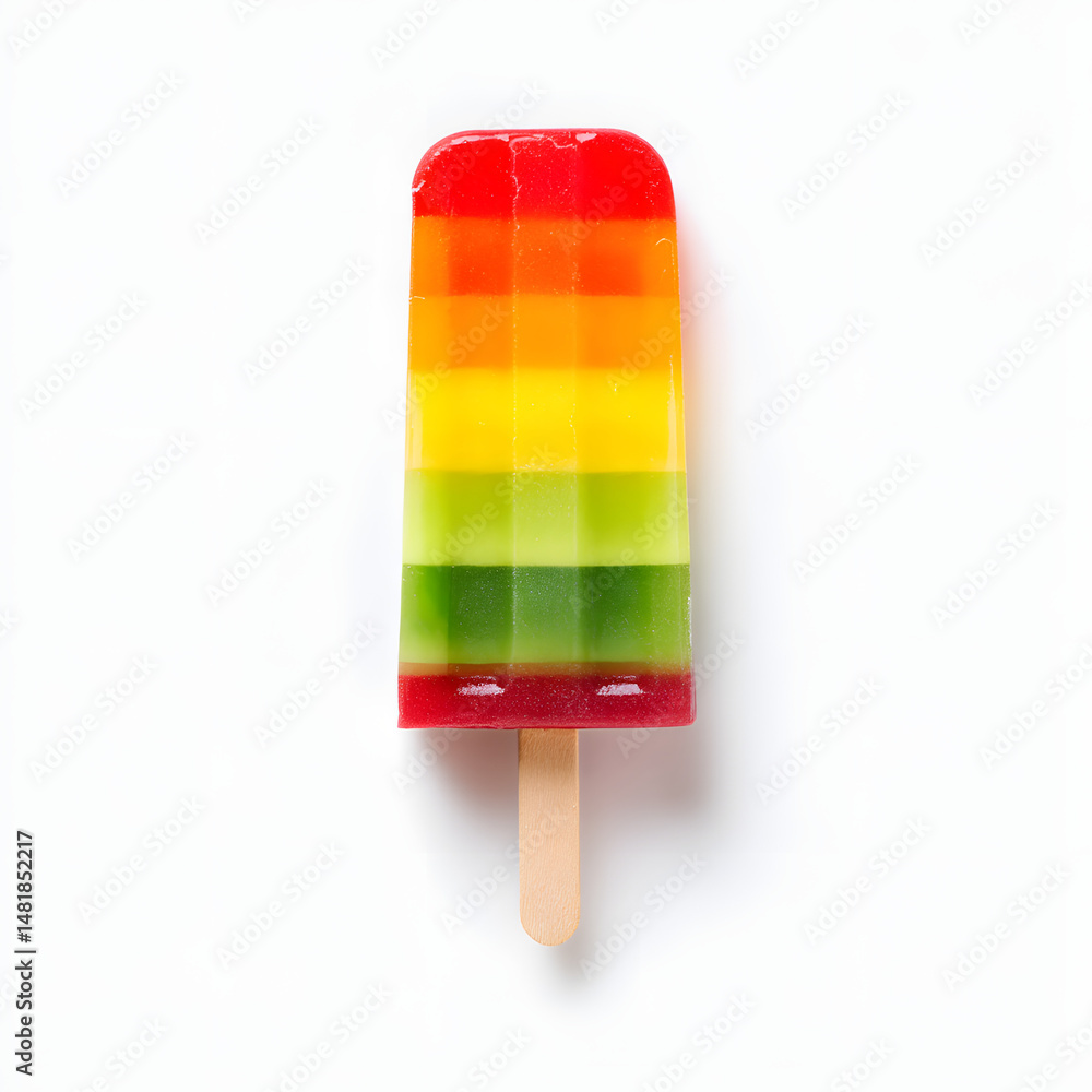 Colorful Striped Popsicle on White Background Colorful Striped Popsicle on White Background