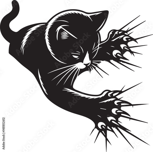 "Black Silhouette of a Playful Scratching Kitten"