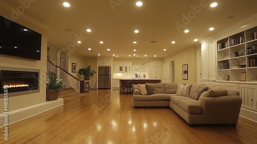 Spacious, well-lit interior living room with hardwood floors.