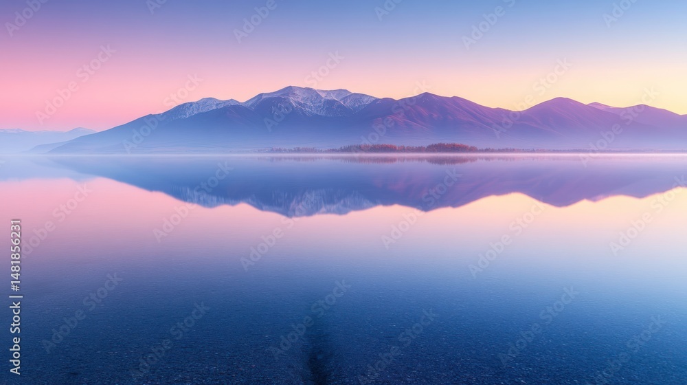 Fototapeta premium Serene mountain reflection on calm lake at sunrise