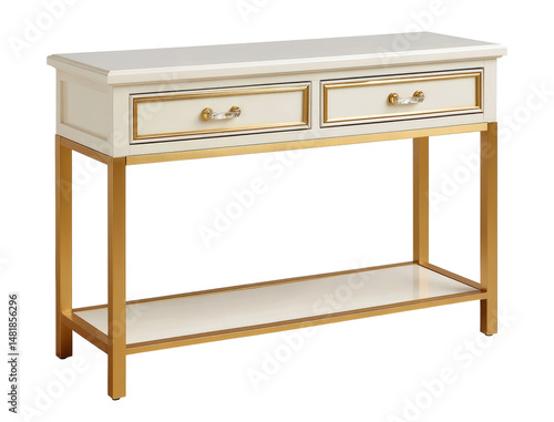 Wallpaper Mural Sleek white console table with gold accents and two drawers, featuring lower shelf for extra storage space Torontodigital.ca