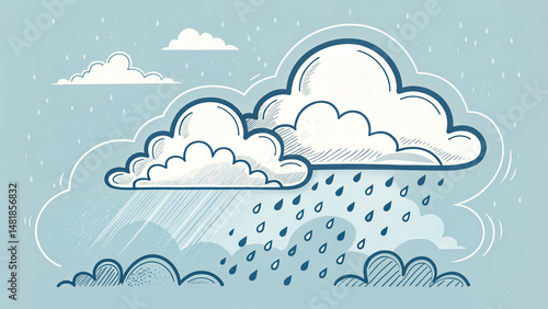 Abstract Rainy Sky Seamless Pattern with Clouds and Birds – Vector Illustration photo