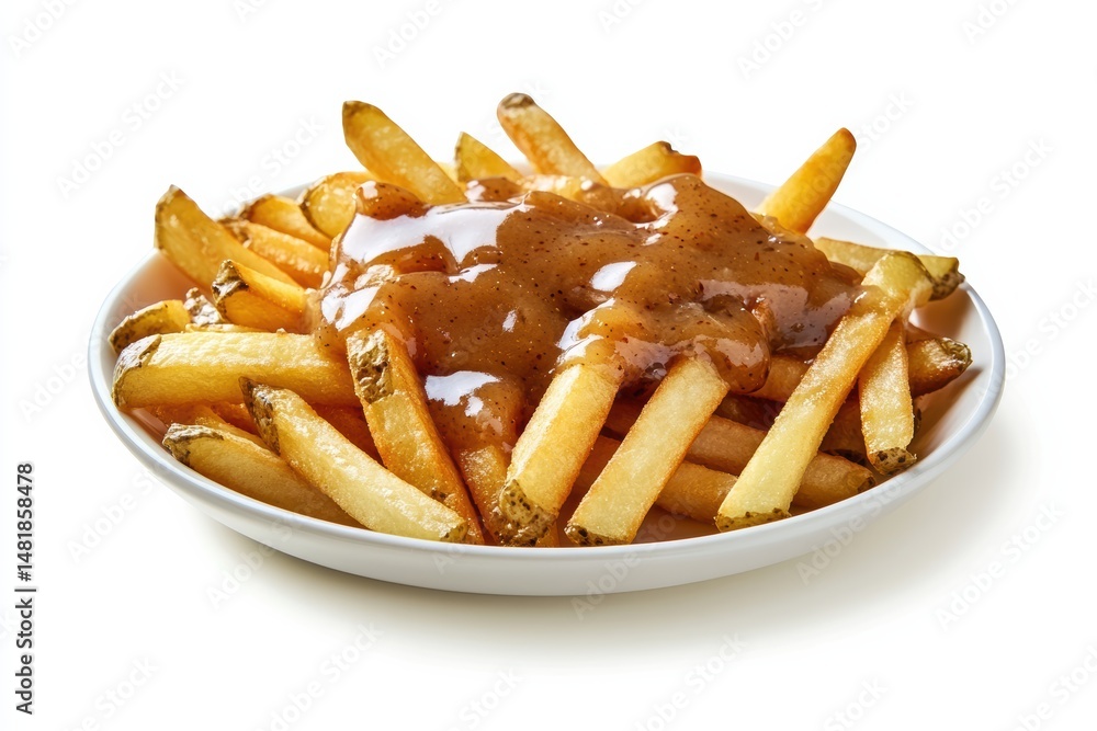 Enjoying delicious fries topped with savory gravy in a cozy dining setting Enjoying delicious fries topped with savory gravy in a cozy dining setting