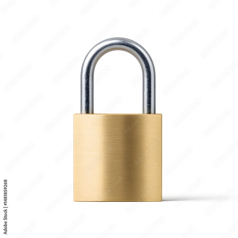 Close-Up of Brass Padlock on White Background Close-Up of Brass Padlock on White Background
