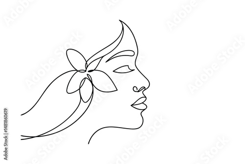 Elegant line drawing of a woman's face with a flower representing beauty and femininity in a minimalist style