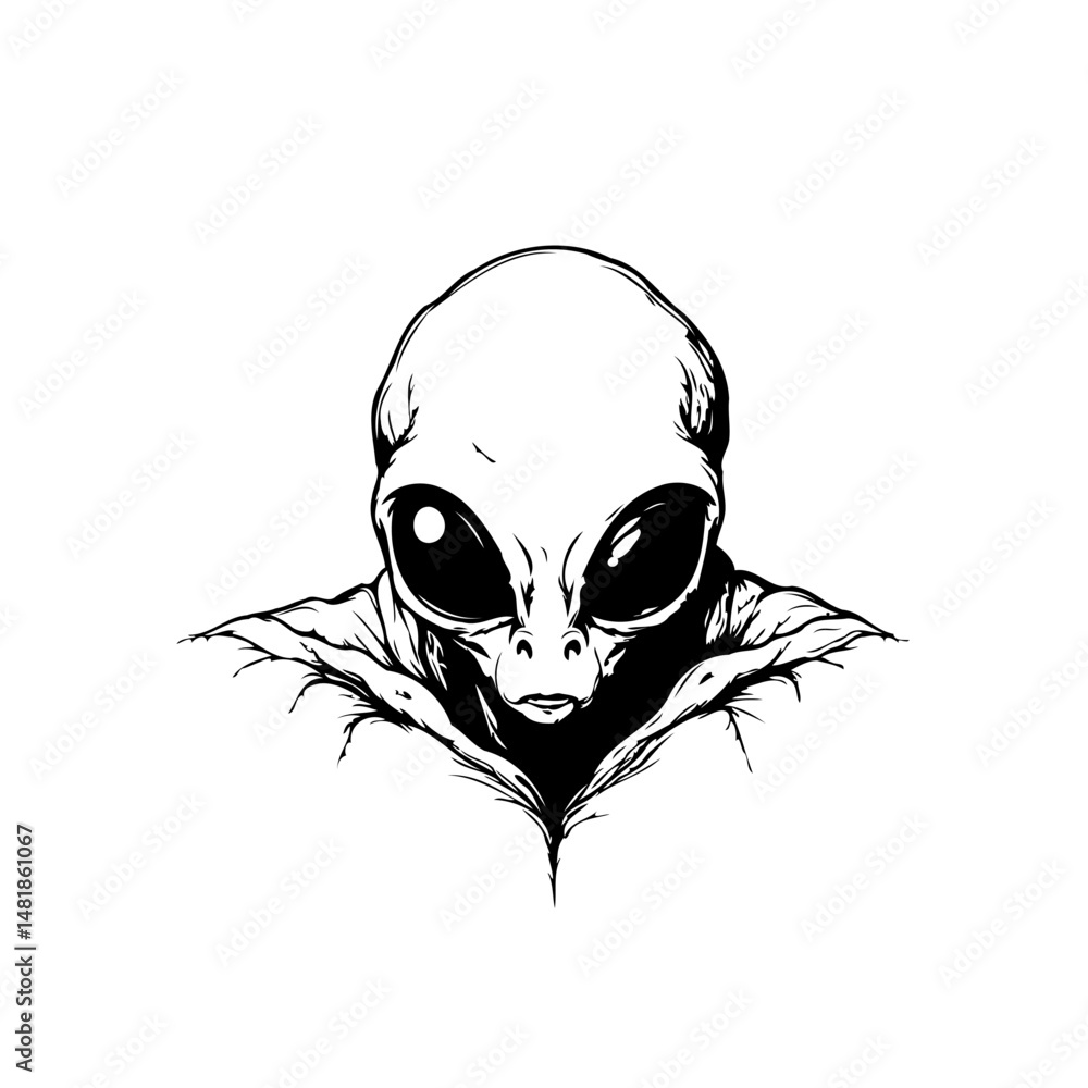 Obraz premium Ethereal extraterrestrial enigma: a monochrome exploration of otherworldly presence