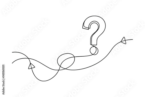 Simple one line drawing of a question mark and a winding path representing uncertainty and direction