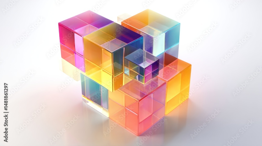 Fototapeta premium Colorful translucent cubes arranged in a complex, geometric composition