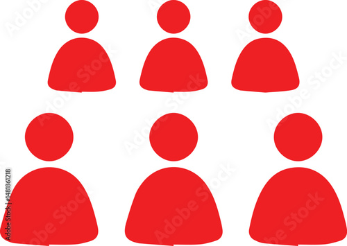red icons, simple avatars, stylized human figures, minimalist user interface elements, geometric shapes, symbols, flat design