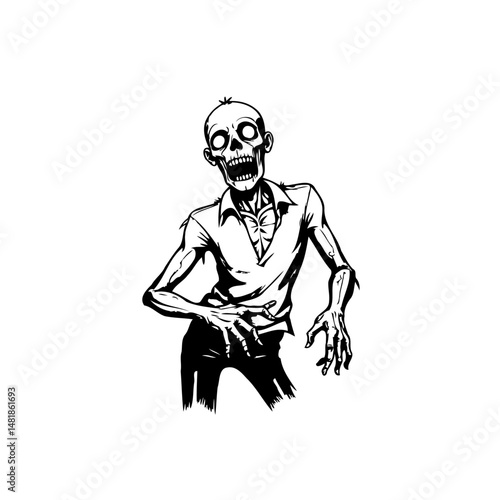 Monochrome Illustration of a Cartoonish Zombie Figure on Plain Backdrop