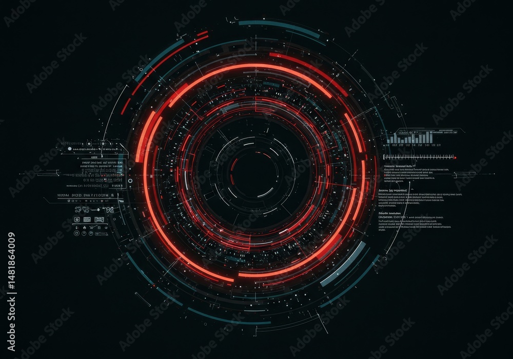 Obraz premium Abstract Background Futuristic Red Circular Technology