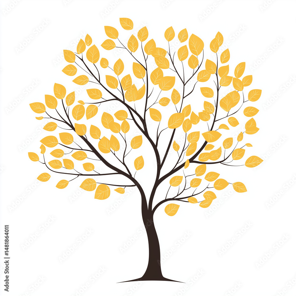 Obraz premium Vector illustration of a tree with yellow leaves on a white background.