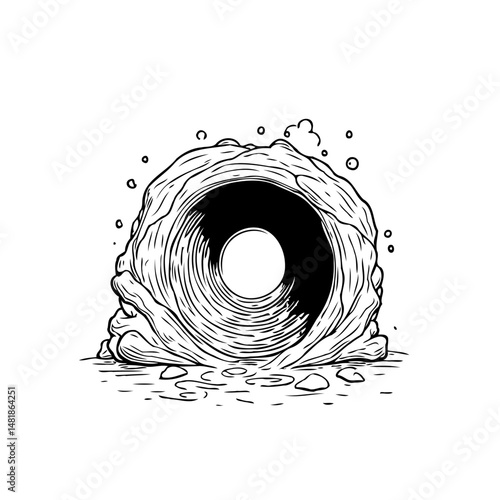 Surreal portal illustration depicting organic rock formation with a central void