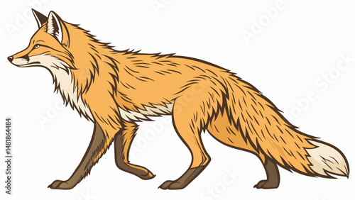 Vector SVG detailed fox walking gracefully, showcasing its vibrant orange fur and bushy tail. fox keen expression adds