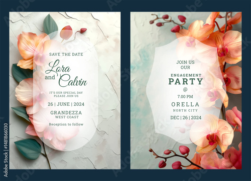 Luxury orchid art wedding invitation template, business brochure template, flyer design, universal background, versatile vector background, creative brochure template, party invitation template