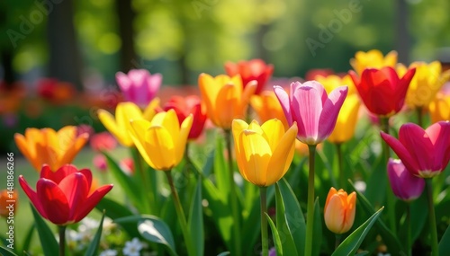 Vibrant May flowers blooming in a lush garden bed , beautiful flowers, outdoor flowers