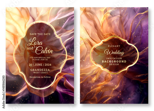 Luxury purple floral art wedding invitation template, business brochure template, flyer design, universal background, versatile vector background, creative brochure template design, party invitation