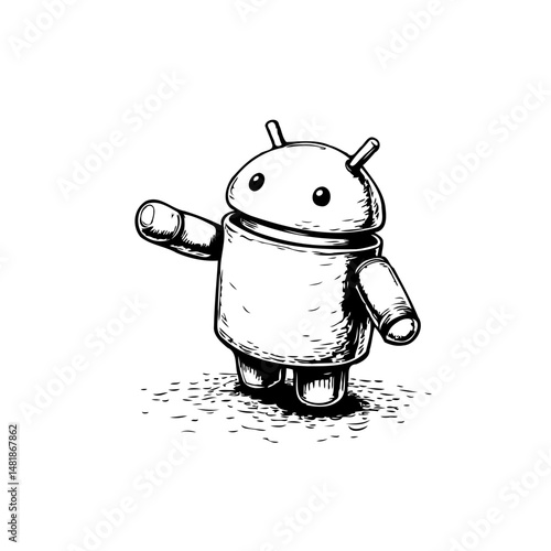 Whimsical android illustration embodying futuristic technology with a touch of simplicity