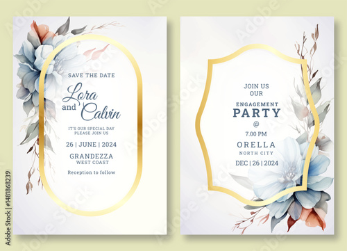Watercolor floral art wedding invitation template, business brochure template, flyer design, universal background, versatile vector background, creative brochure template, party invitation template
