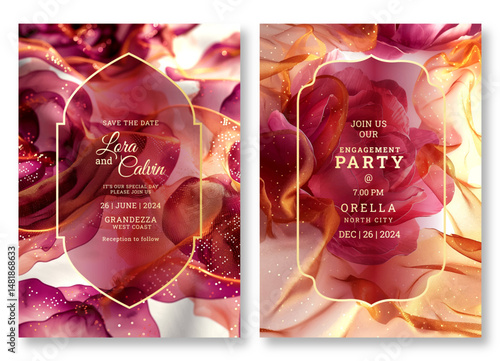 Wedding invitation template, business brochure template, flyer design, universal background, versatile vector background, creative blooming brochure template, party invitation template