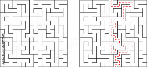 Simple maze illustration demonstrating solution path on white background for education concepts
