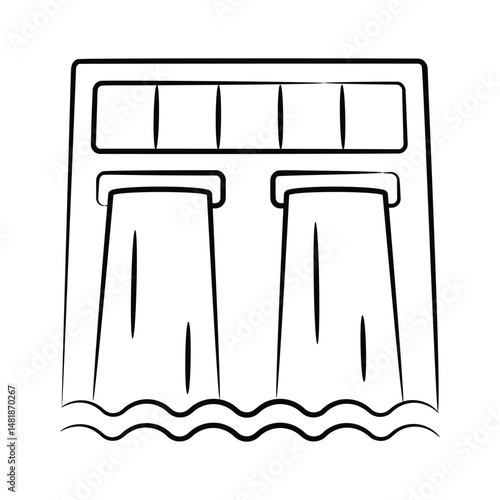 Well designed sketchy style icon showing water dam structure