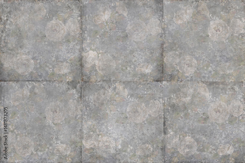grey cement tiles and flowers texture background