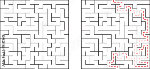 Complex maze puzzle with solution path showing strategy and problem solving for education