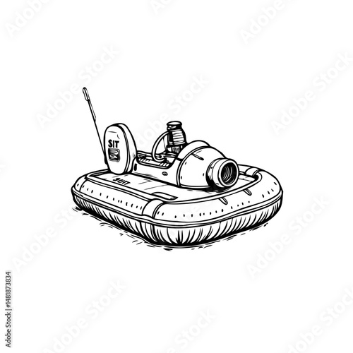 Linear sketch of a miniature hovercraft, an isolated monochrome drawing