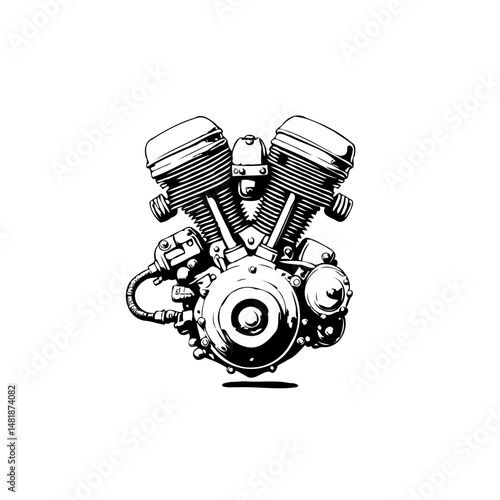 Monochrome representation displaying precision engineering of a motorcycle engine
