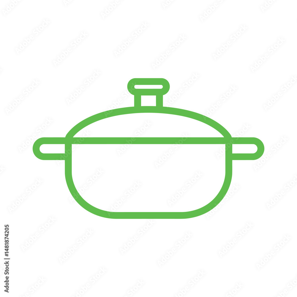 Obraz premium Green outline depicts simple cooking pot with a lid, showcased on white background