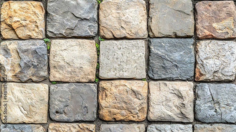 Fototapeta premium Beige and gray stone blocks seamless tile pattern