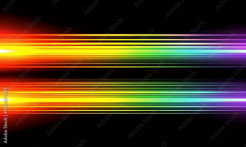 Vibrant parallel lines of rainbow hues on a dark background, creating a dynamic and energetic visual effect