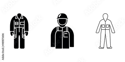 Various stylized overalls show coverall, dungarees, and boiler suit options on a white background
