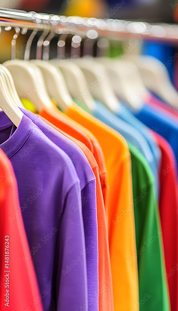 Obraz premium Vibrant Retail Display of Colorful T-Shirts