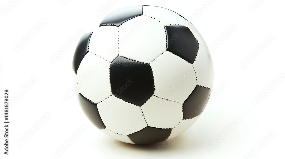 Fototapeta premium A single, white soccer ball is prominently displayed against a plain white background.