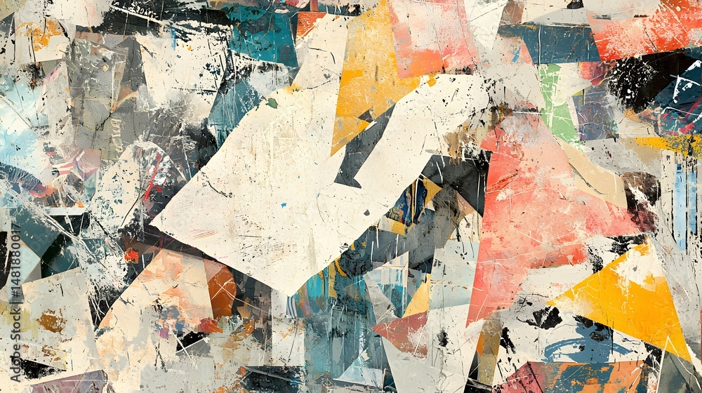 Fototapeta premium Mixed-media collage seamless pattern background