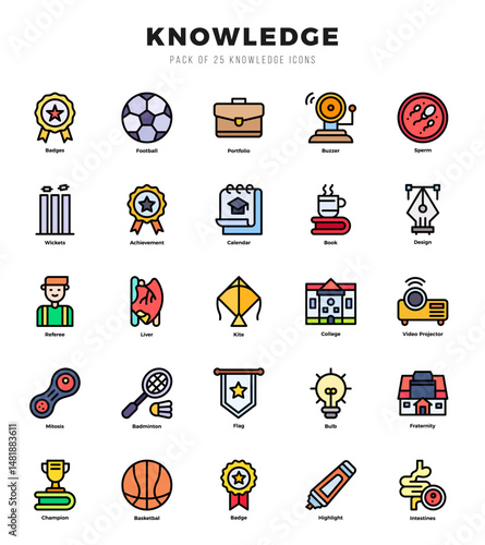 Set of Knowledge Icons. Simple Lineal Color art style icons pack.