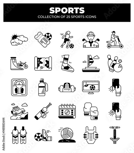 Collection of 25 Sports Icons.  Vector Graphics for Sport. Fitness & Recreation