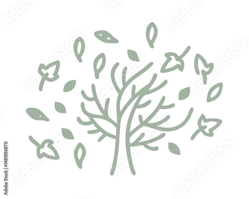 Minimalist Autumn Tree with Falling Leaves Illustration