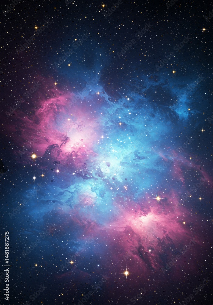 Fototapeta premium Abstract Background Illustration: Vibrant Pink and Blue Nebula in Deep Space