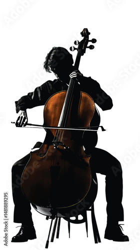 A man playing Cello silhouette isolated on white background