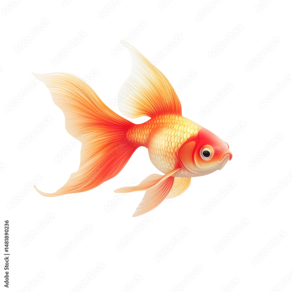 Fototapeta premium Elegant orange goldfish fins flowing against black Intricate scales on transparent background