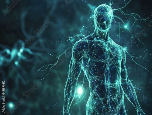Artistic depiction of lymphatic system benefits from the treatment, glowing and dynamic patterns