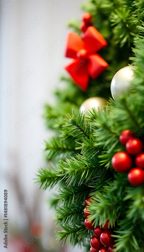 close up of a christmas tree with ornaments close up of a christmas tree with ornaments