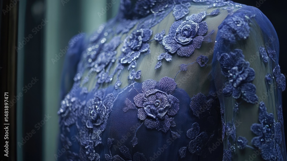 Obraz premium Blue Floral Dress with Sheer Fabric